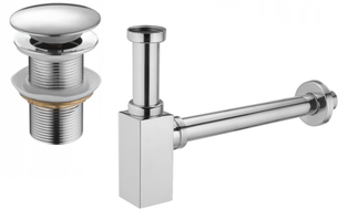 Mexen square washbasin half siphon with click-clack plug, without overflow, chrome - 7991060-00