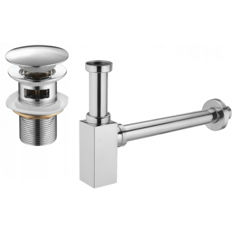 Mexen square washbasin bottle trap with click-clack plug, with overflow, chrome - 7992060-00