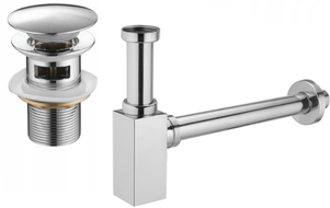 Mexen square washbasin siphon with a click-clack plug and overflow, Chrome - 7992060-00