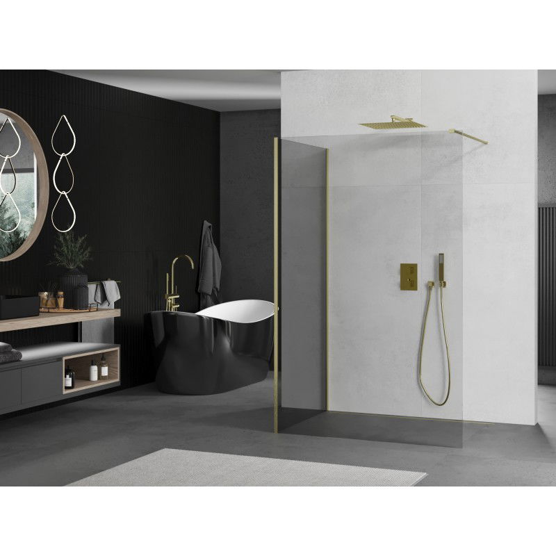 Mexen Kioto Walk-in Shower Wall 130 x 105 cm, Transparent, Brushed Gold - 800-130-212-55-00-105