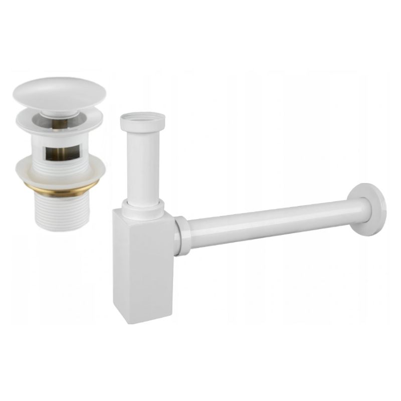 Mexen washbasin square bottle trap with click-clack plug, with overflow, white - 7992060-20