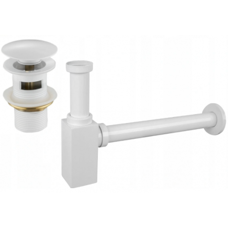 Mexen square washbasin siphon with a click-clack plug and overflow, White - 7992060-20