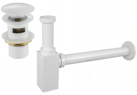 Mexen washbasin square bottle trap with click-clack plug, with overflow, white - 7992060-20