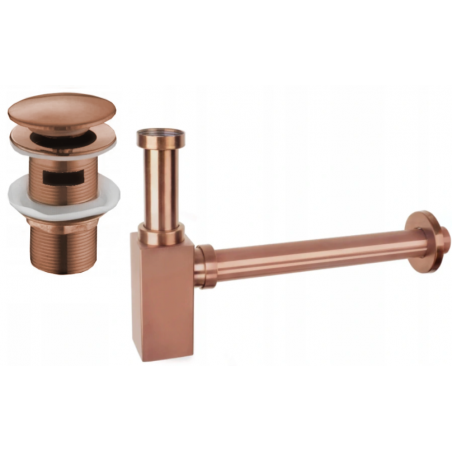 Mexen square washbasin half-siphon with click-clack plug, with overflow, rose gold - 7992060-60