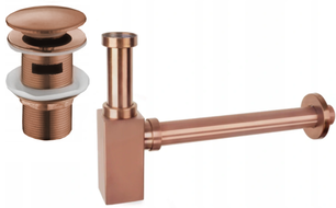 Mexen square washbasin siphon with a click-clack plug and overflow, Rose gold - 7992060-60