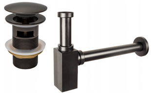Mexen square washbasin bottle trap with click-clack stopper, with overflow, brushed gun gray - 7992060-66