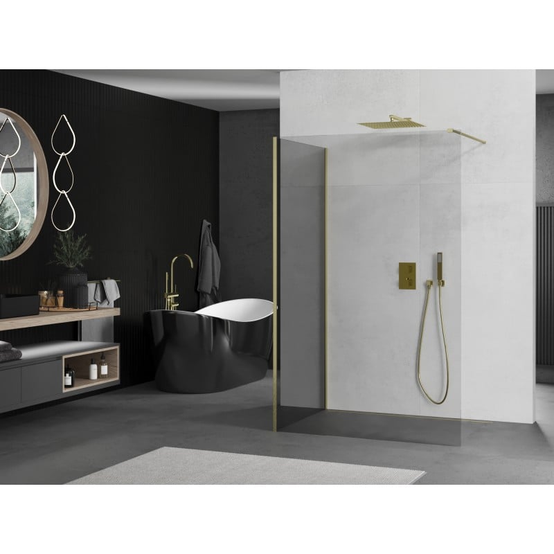 Mexen Kioto Shower Wall Walk-in 120 x 120 cm, Transparent, Brushed Gold - 800-120-212-55-00-120