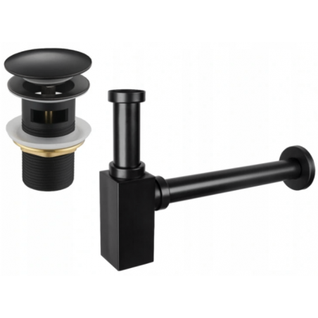 Mexen half-basin square basin trap with click-clack stopper, with overflow, black - 7992060-70