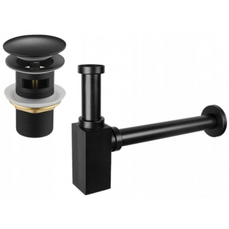 Mexen square washbasin bottle trap with click-clack plug, with overflow, black - 7992060-70