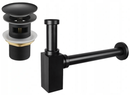 Mexen square washbasin siphon with a click-clack plug and overflow, Black - 7992060-70
