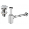 Mexen square washbasin bottle trap with ceramic click-clack stopper, with overflow, chrome/white - 7992060-02