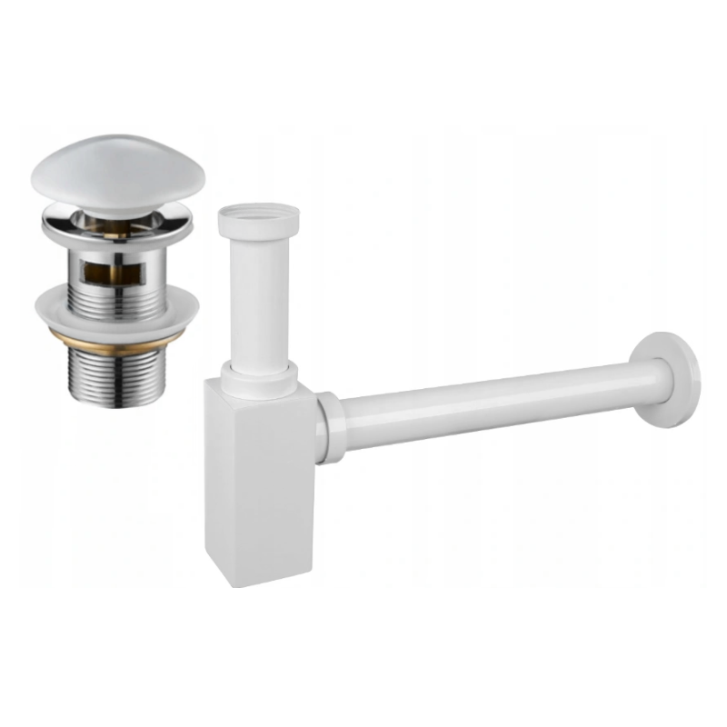 Mexen square washbasin semi-siphon with ceramic click-clack plug, with overflow, white - 7992060-25