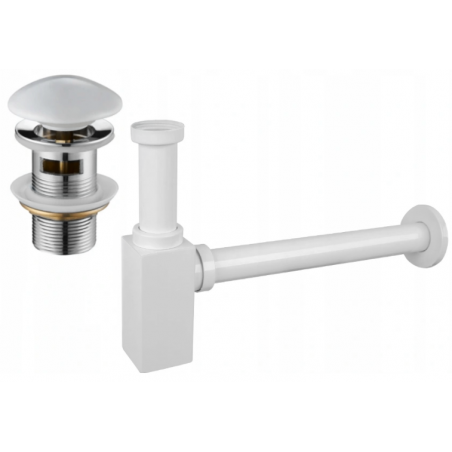 Mexen square washbasin semi-siphon with ceramic click-clack plug, with overflow, white - 7992060-25