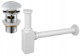 Mexen square washbasin semi-siphon with ceramic click-clack plug, with overflow, white - 7992060-25