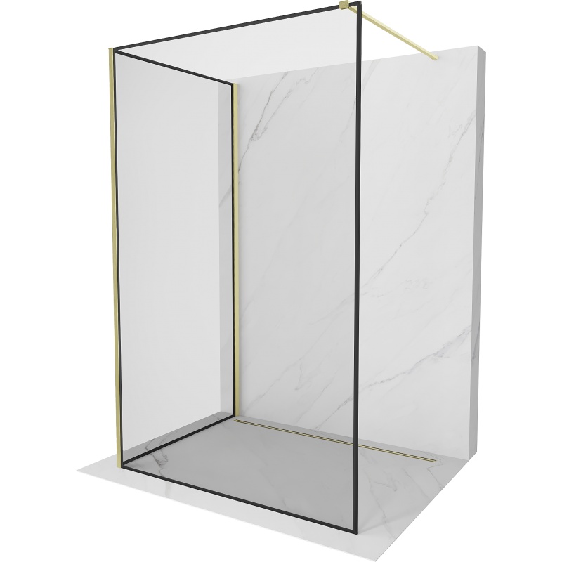 Mexen Kioto Walk-in Shower Screen 90 x 80 cm, Black Frame, Brushed Gold - 800-090-212-55-70-080