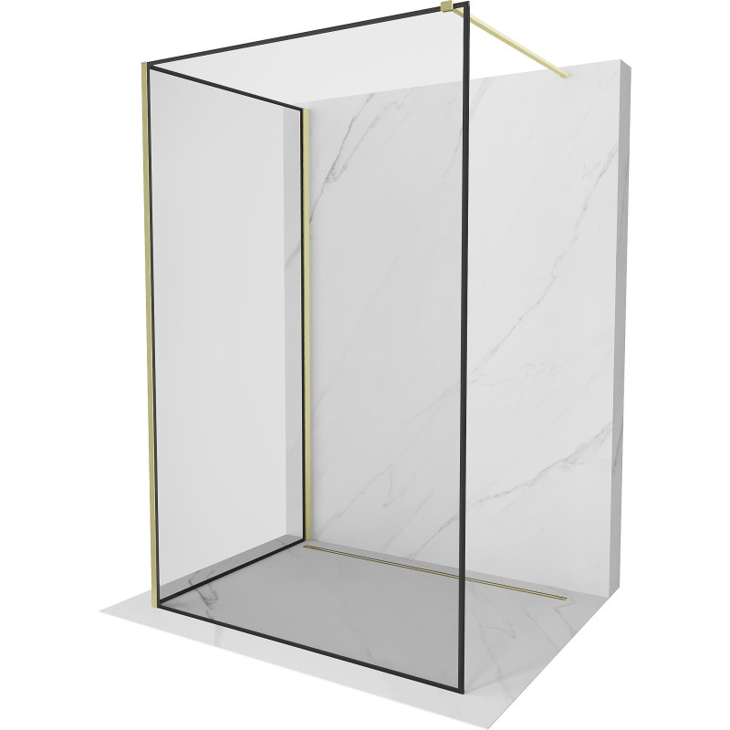 Mexen Kioto Walk-in shower wall 90 x 80 cm, black frame, brushed gold - 800-090-212-55-70-080
