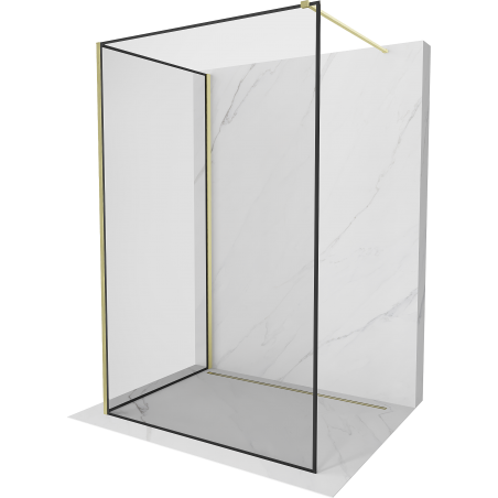 Mexen Kioto Walk-in Shower Screen 90 x 80 cm, Black Frame, Brushed Gold - 800-090-212-55-70-080