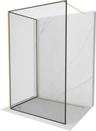 Mexen Kioto Walk-in shower wall 90 x 80 cm, black frame, brushed gold - 800-090-212-55-70-080