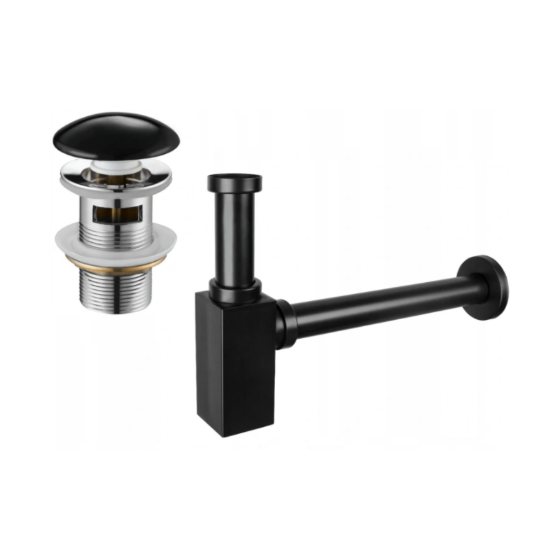 Mexen washbasin siphon with a ceramic click-clack plug and overflow, Black - 7992060-75