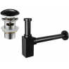 Mexen square washbasin bottle trap with ceramic click-clack plug, with overflow, black - 7992060-75