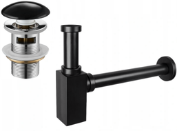 Mexen square washbasin bottle trap with ceramic click-clack plug, with overflow, black - 7992060-75