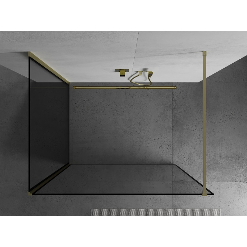 Mexen Kioto Walk-in shower wall 90 x 80 cm, black frame, brushed gold - 800-090-212-55-70-080