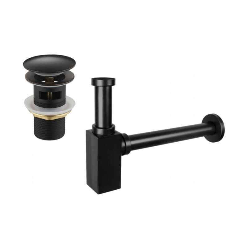 Mexen square bathroom sink half-siphon with click-clack plug and overflow, antique black - 7992060-79