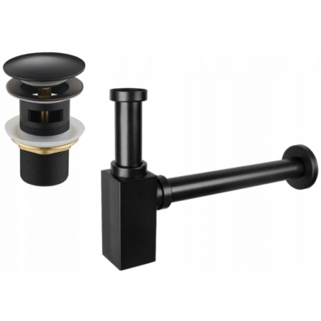 Mexen square bathroom sink half-siphon with click-clack plug and overflow, antique black - 7992060-79