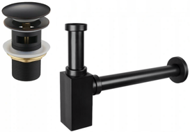Mexen square bathroom sink half-siphon with click-clack plug and overflow, antique black - 7992060-79