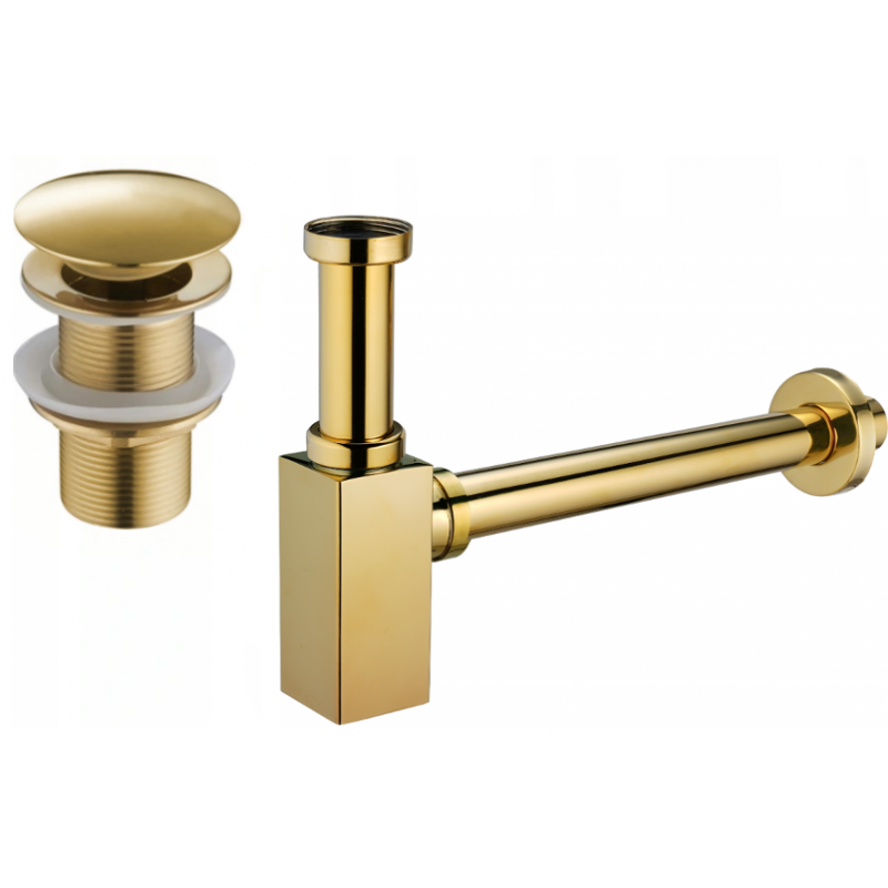 Mexen square washbasin semi-siphon with click-clack plug, without overflow, gold - 7991060-50