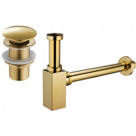 Mexen square washbasin half siphon with click-clack plug, without overflow, gold - 7991060-50