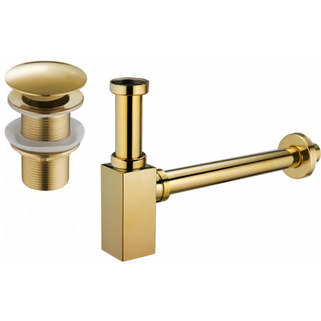 Mexen square washbasin semi-siphon with click-clack plug, without overflow, gold - 7991060-50