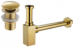 Mexen square washbasin half siphon with click-clack plug, without overflow, gold - 7991060-50