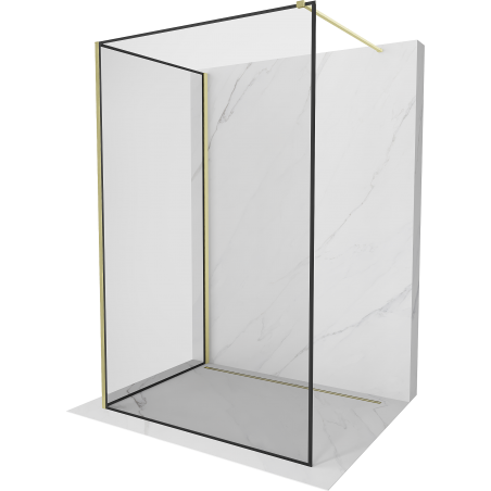 Mexen Kioto Walk-in Shower Wall 140 x 110 cm, Black Frame, Brushed Gold - 800-140-212-55-70-110