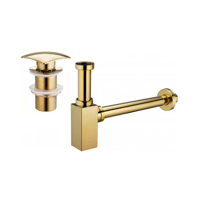 Mexen square washbasin half-trap with click-clack plug, without overflow, gold - 7991660-50