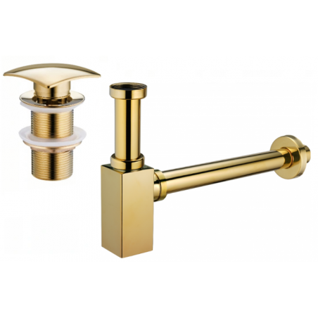Mexen square washbasin half-trap with click-clack plug, without overflow, gold - 7991660-50