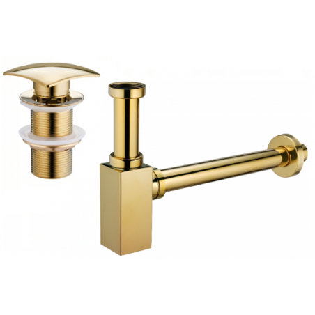 Mexen square washbasin siphon with a click-clack plug, without overflow, Gold - 7991660-50