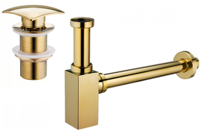 Mexen square washbasin siphon with a click-clack plug, without overflow, Gold - 7991660-50