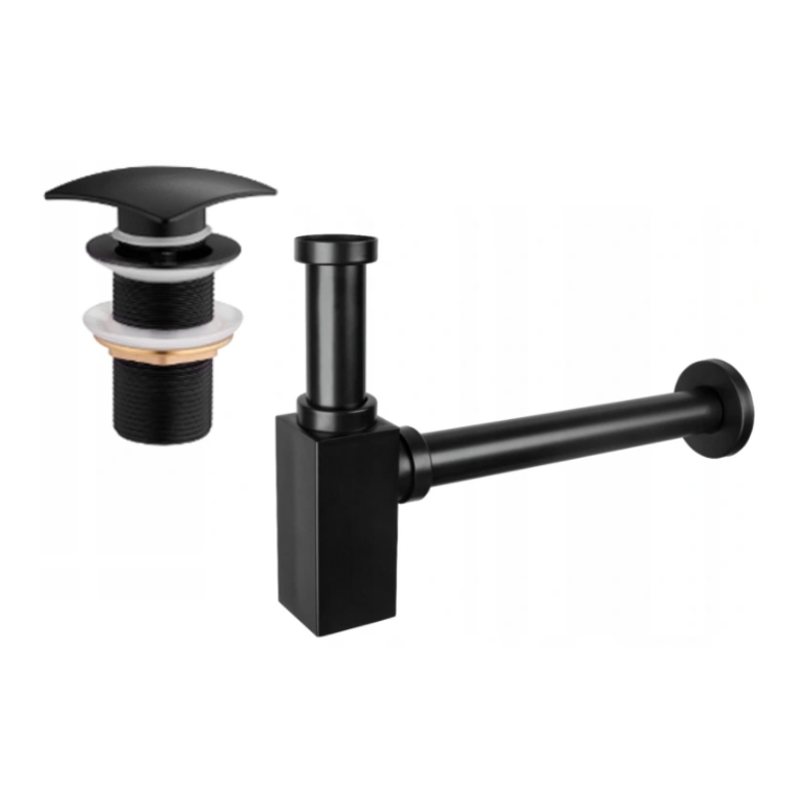 Mexen half-basin square waste with click-clack plug, without overflow, black - 7991660-70