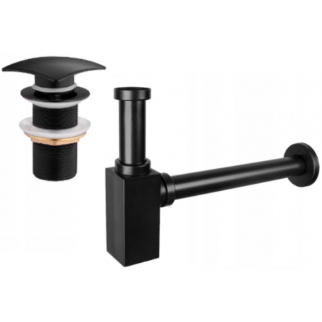 Mexen half-basin square waste with click-clack plug, without overflow, black - 7991660-70