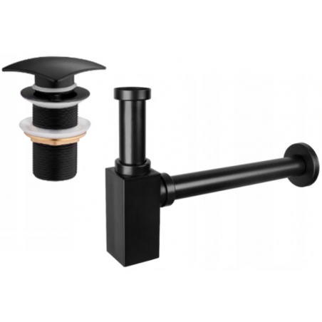 Mexen square washbasin siphon with a click-clack plug, without overflow, Black - 7991660-70