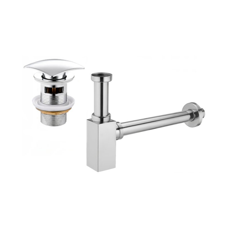 Mexen square basin semi-siphon with click-clack plug, with overflow, chrome - 7992660-00
