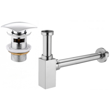 Mexen square washbasin siphon with a click-clack plug and overflow, Chrome - 7992660-00