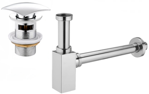 Mexen square washbasin siphon with a click-clack plug and overflow, Chrome - 7992660-00
