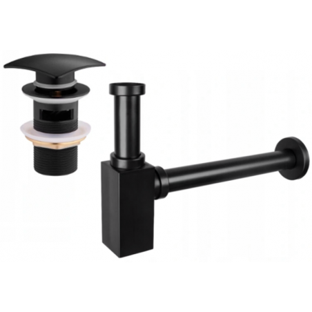 Mexen square washbasin siphon with a click-clack plug and overflow, Black - 7992660-70