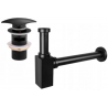 Mexen square washbasin siphon with a click-clack plug and overflow, Black - 7992660-70