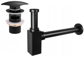Mexen square washbasin siphon with a click-clack plug and overflow, Black - 7992660-70