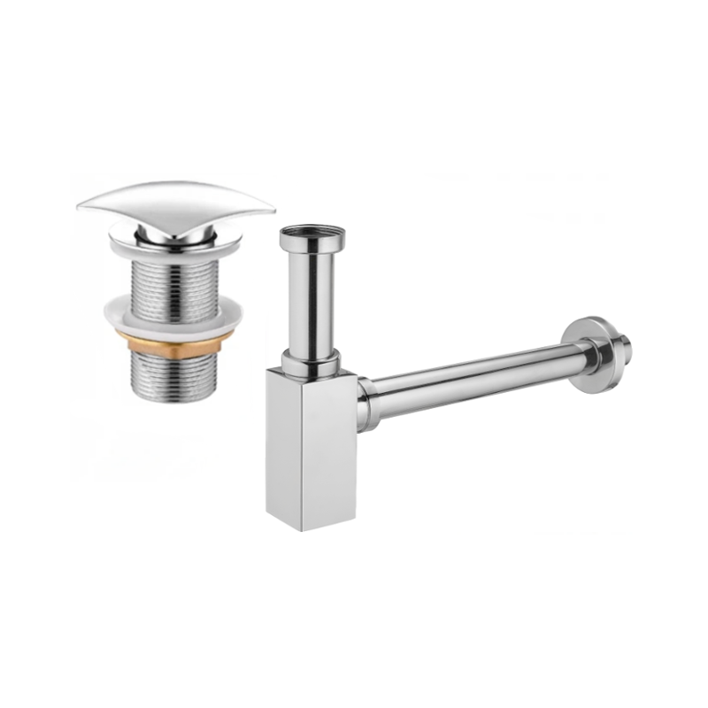 Mexen Square washbasin semi-siphon with click-clack plug, without overflow, chrome - 7991660-00