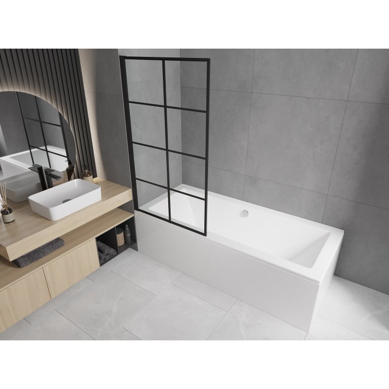 Mexen Alex 1-wing Bath Screen 70 x 140 cm, Black Grid - 893-070-001-70-77