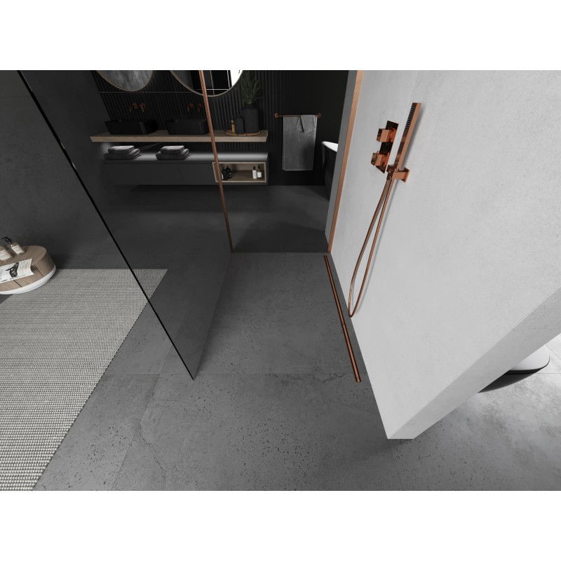 Mexen Kioto Walk-in Shower Screen 135 x 120 cm, Transparent, Brushed Copper - 800-135-212-65-00-120